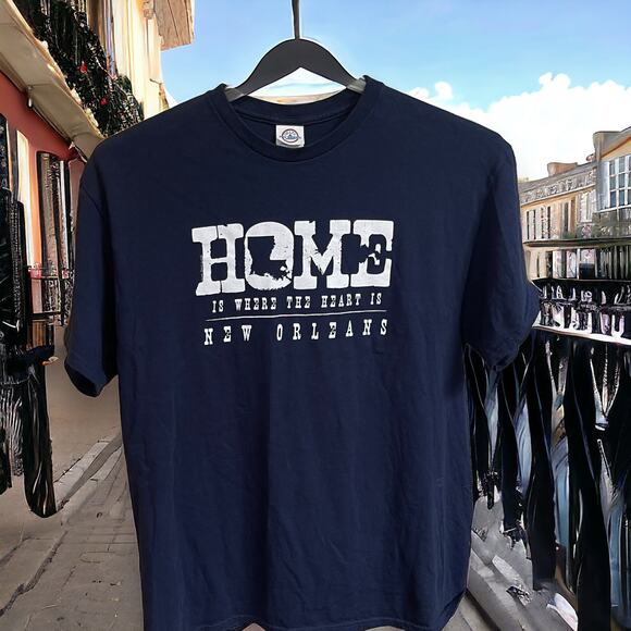 Home Is Where Your Heart Is New Orleans T-shirt Navy Blue All Cotton Size L - Picture 3 of 7
